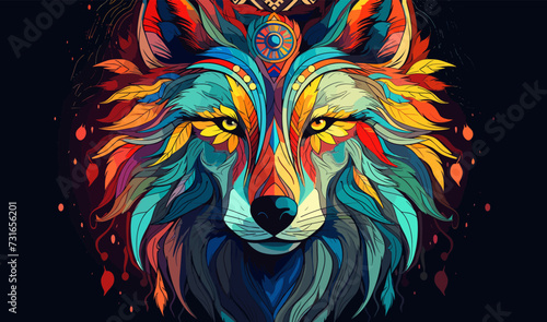 Tribal spirit animal wolf head colorful nature vector illustration © Влада Яковенко