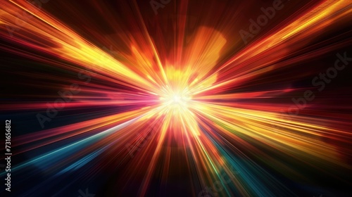 abstract dark background of light with stripes of colourful rays moving from the center