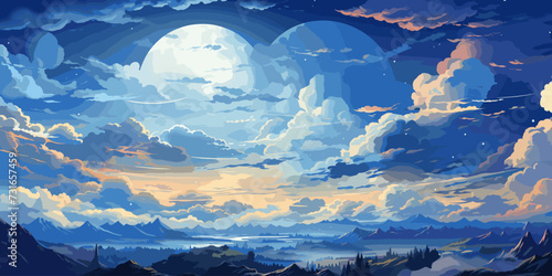 Vector blue sky clouds. Anime clean style. Background design