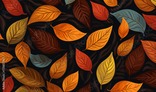 Autumn leaves seamless pattern, lively nature scene vector wallpaper