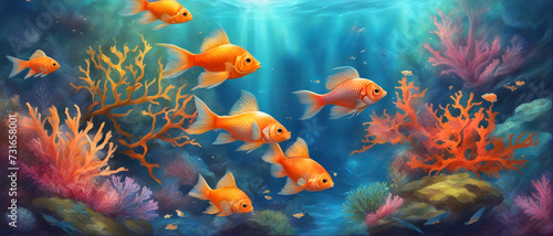 Goldfishes swimming in the aquarium.