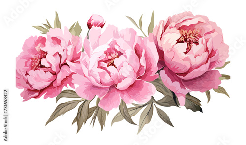 Watercolor pink peony large beautiful flowers print poster vector illustration wedding engagement