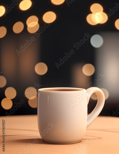cup of coffee on the table with bokeh lights