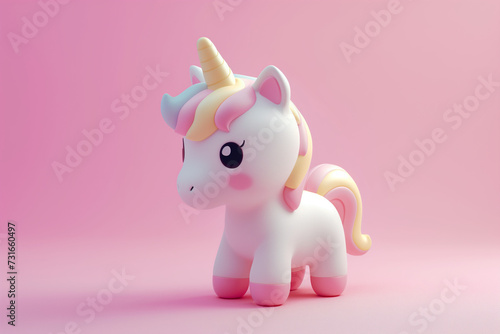 3D Rendering of a Cute Baby Unicorn Doll on a Pink Background. A Charming and Whimsical Image Capturing the Adorable Essence of the Magical Creature