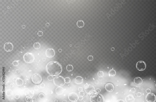 This vector template shows a bath foam with shampoo bubbles isolated on a transparent background. It can be used for advertising purposes. Mousse bath foam.