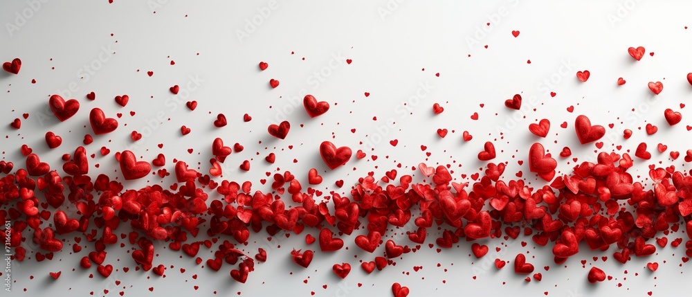 Garland,bright light red, sparkling glitter smal and big hearts on white background,valentins day,mothers day Garland,bright light red, sparkling glitter smal and big hearts on white background,valentins day,mothers day