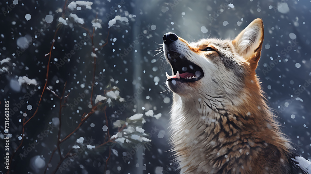 Happy jackal rejoicing in the first snow