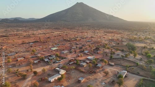 Aerial of the tribal area of Curoca, Southern Angola, Africa
