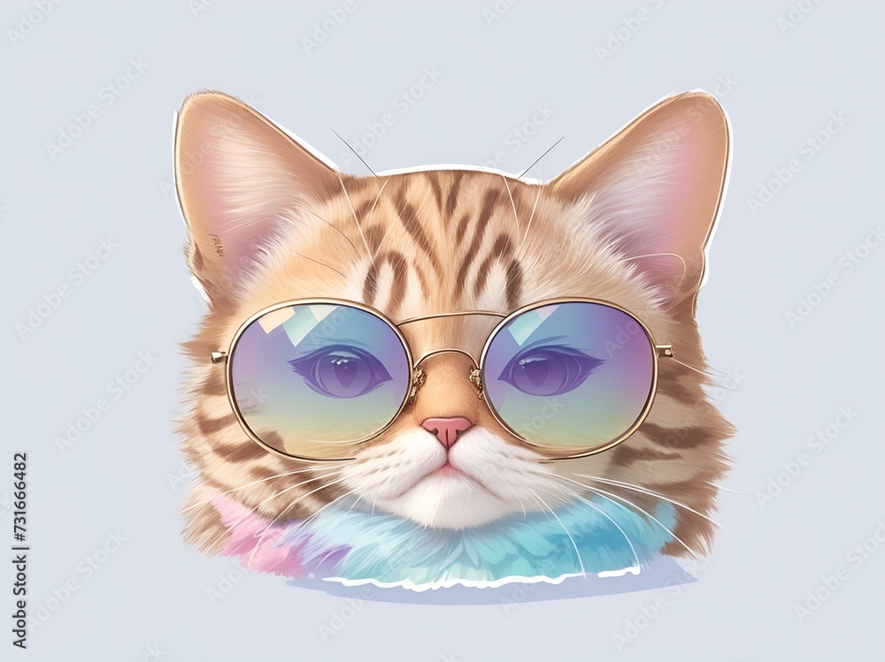 Cat wearing eye glasses ,cat wearing sunglasses, cat illustration clipart