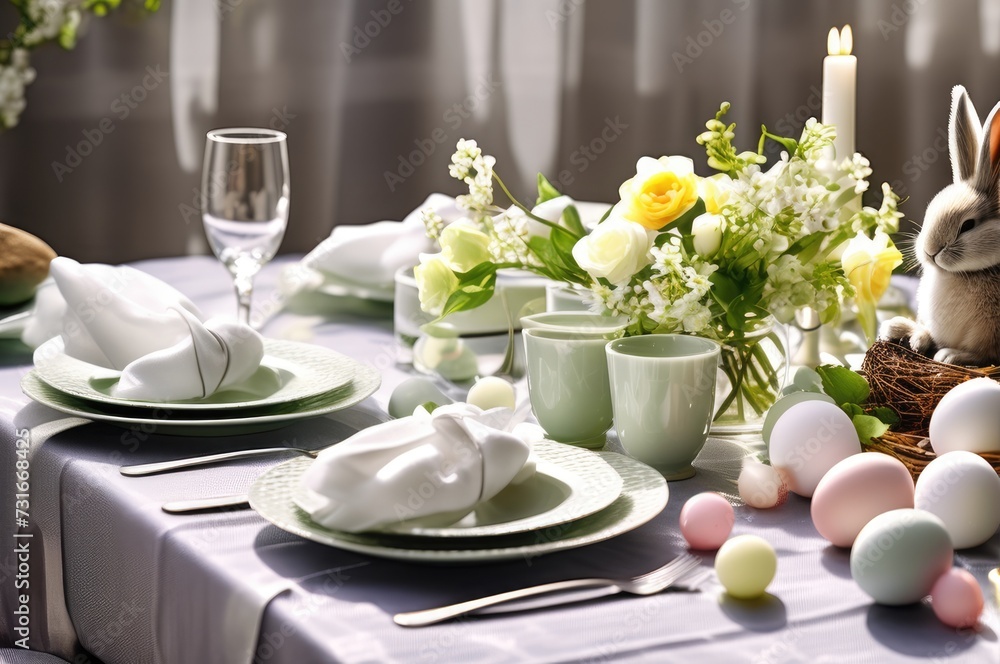 Easter Bunny with Eggs and Spring Flowers Easter Bunny with Eggs and Spring Flowers
