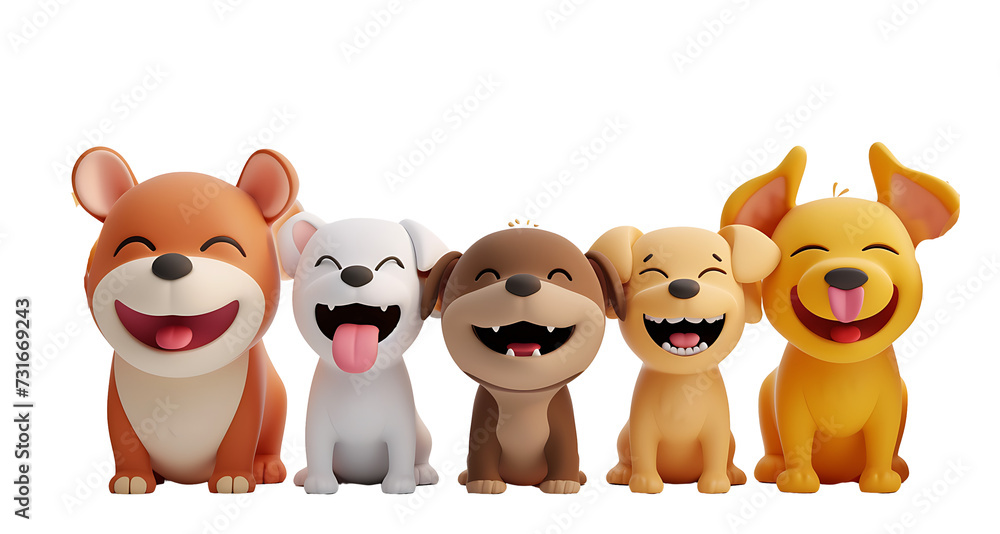 3d rendering set of smiling dog characters on transparent background ...