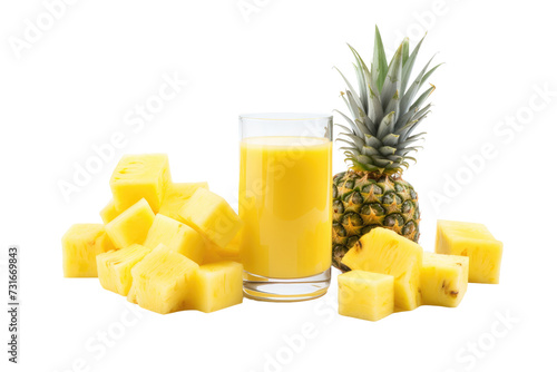 Pineapple Pieces and Juice Isolated On Transparent Background