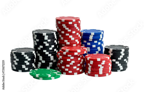  A set of poker chips on transparent background 