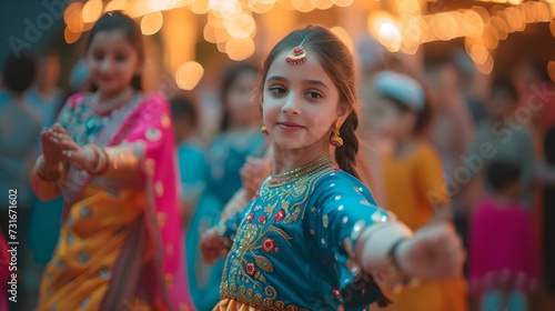 Young girl dancing at a traditional festival  vibrant colors and joyful atmosphere. cultural celebration in focus. AI