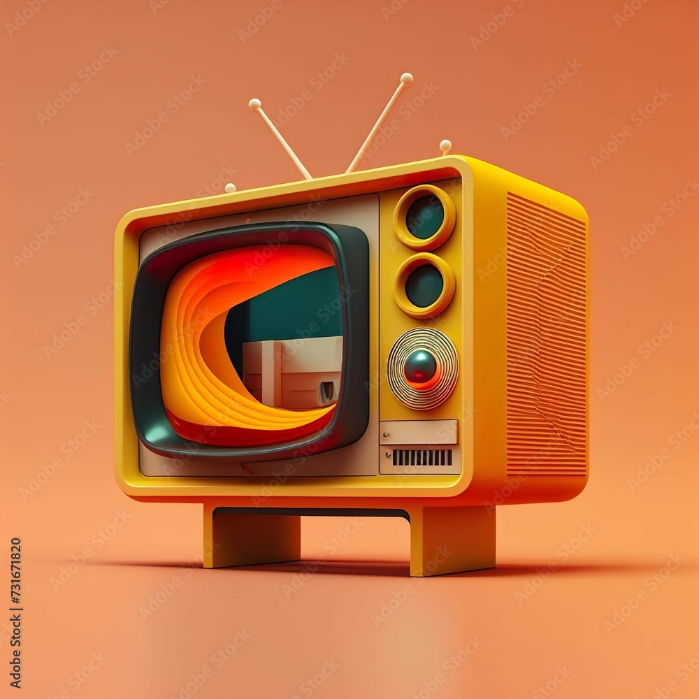 Obraz premium AI-generated illustration of a yellow vintage television isolated on an orange background