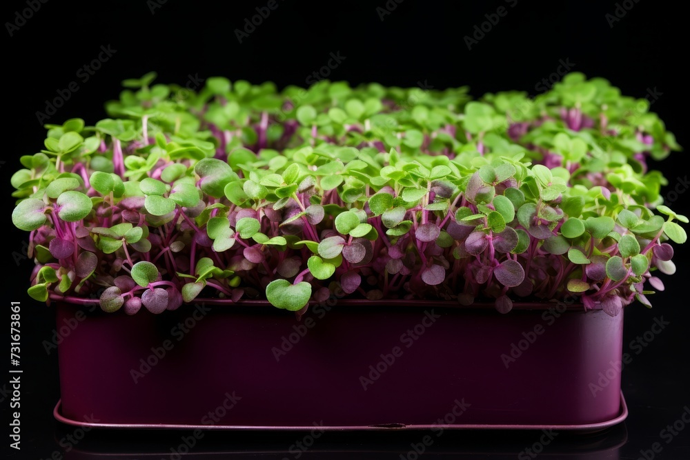 Microgreens of radish and arugula in wooden bowl Microgreens of radish and arugula in wooden bowl