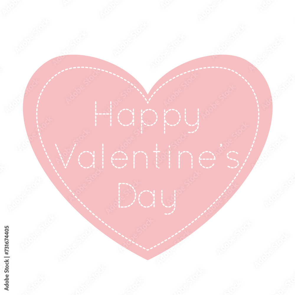 Happy Valentine's Day. Valentine's day rose pink heart. Vector hand drawn simple card with heart.