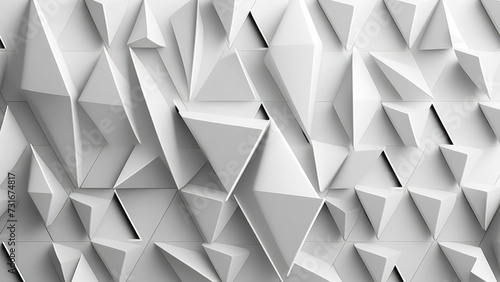 3D rendered image of white triangles on a white background. AI generated illustration