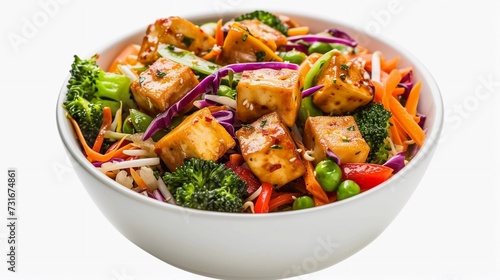 Vegetable Stir-Fry, delicious vegetable stir-fry with an assortment of colorful veggies and tofu, background image, generative AI