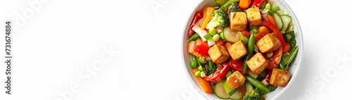 Vegetable Stir-Fry, delicious vegetable stir-fry with an assortment of colorful veggies and tofu, background image, generative AI