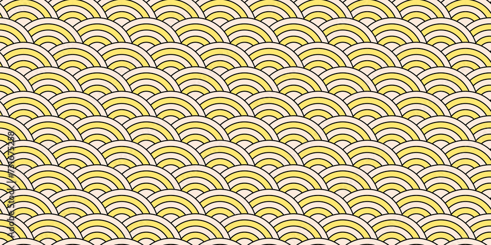 Sunny Scalloped Pattern on Yellow, A bright and cheerful pattern featuring scalloped shapes in sunny yellow with black accents, ideal for lively decor or playful fashion designs. Sunny Scalloped Pattern on Yellow, A bright and cheerful pattern featuring scalloped shapes in sunny yellow with black accents, ideal for lively decor or playful fashion designs.