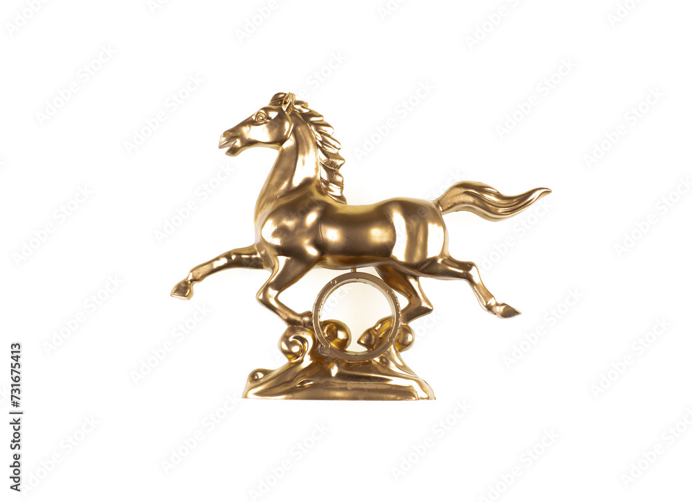 decorative golden horse isolated on white background