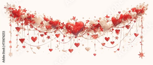 Wallpaper Mural Garland,bright light red, sparkling glitter smal and big hearts on white background,valentins day,mothers day Torontodigital.ca