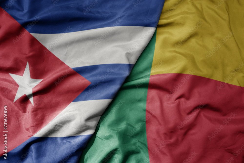 big waving national colorful flag of benin and national flag of cuba . big waving national colorful flag of benin and national flag of cuba .