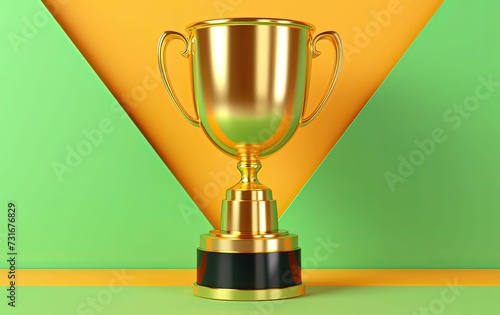 An AI illustration of a golden trophy in front of a green and yellow triangle