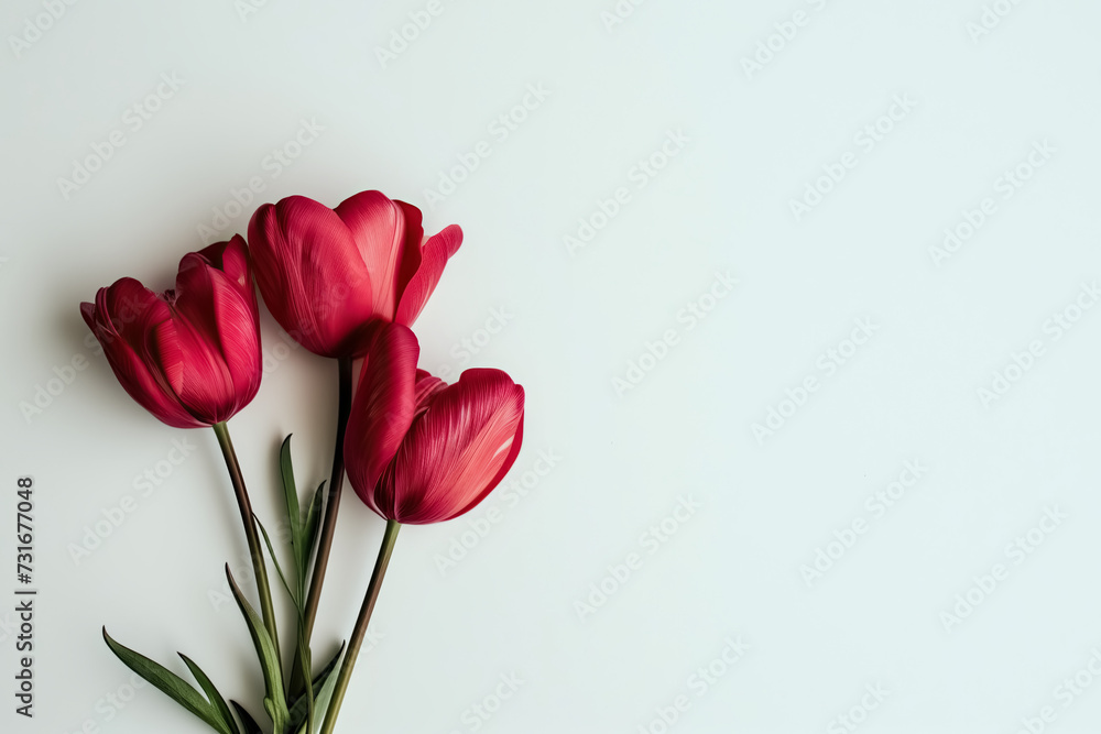 AI generated illustration of three beautiful red tulips for Valentine's Day with copy space for text AI generated illustration of three beautiful red tulips for Valentine's Day with copy space for text