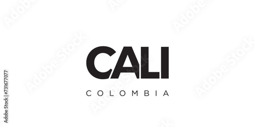 Cali in the Colombia emblem. The design features a geometric style, vector illustration with bold typography in a modern font. The graphic slogan lettering.