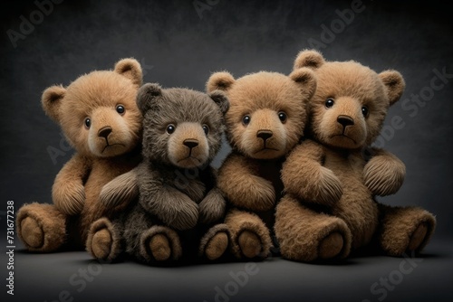 AI generated illustration of plush sad teddy bears on a gray background © Wirestock