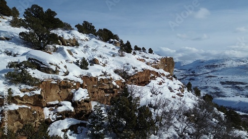Εκτύπωση καμβά Aerial view of snow covered mountain landscape under blue sky