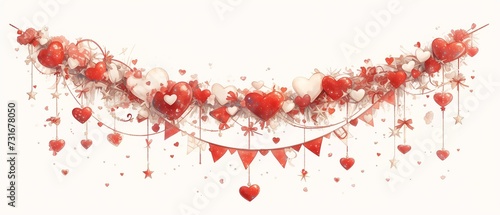 Wallpaper Mural Garland,bright light red, sparkling glitter smal and big hearts on white background,valentins day,mothers day Torontodigital.ca