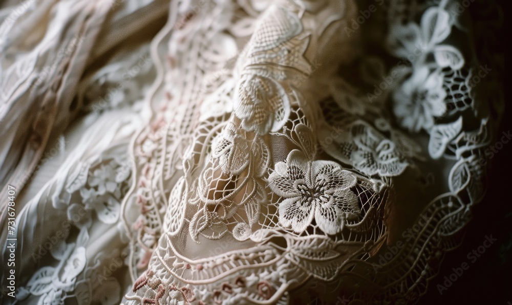 Closeup of beading and sequins on a wedding dress. Wedding dress in the morning sunlight. Close up of wedding dress Closeup of beading and sequins on a wedding dress. Wedding dress in the morning sunlight. Close up of wedding dress