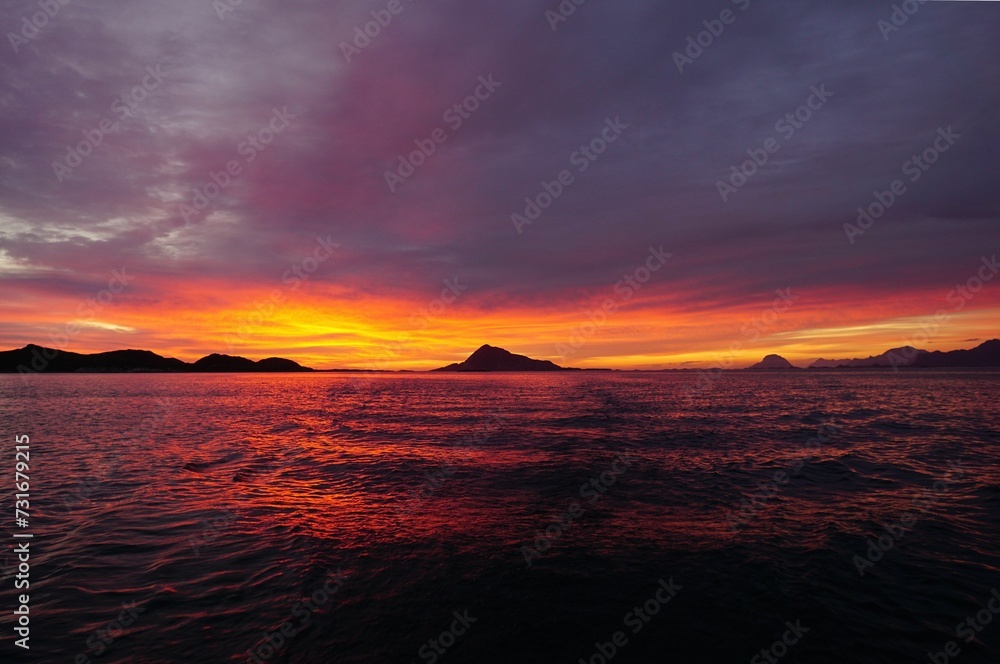 Landscape of the sea during a breathtaking stunning sunset in the evening