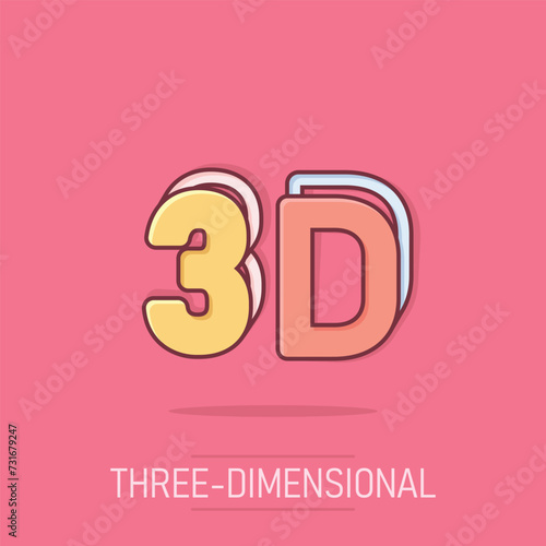3d text icon in comic style. Word cartoon vector illustration on isolated background. Stereoscopic technology splash effect business concept.