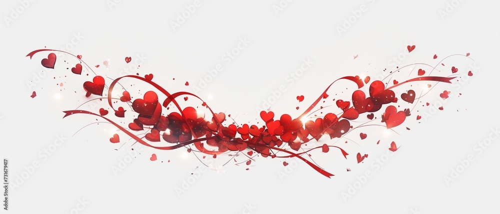 Garland,bright light red, sparkling glitter smal and big hearts on white background,valentins day,mothers day