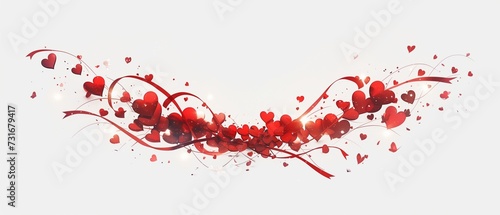 Garland bright light red  sparkling glitter smal and big hearts on white background valentins day mothers day