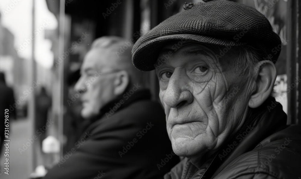 closeup portrait of old men in public transport closeup portrait of old men in public transport