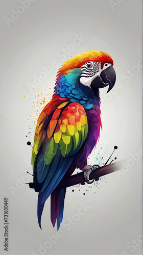Minimalist Neon Line Parrot Logo with Geometric Design, Vibrant Smoke Effects White Background with t-shirt design ai art