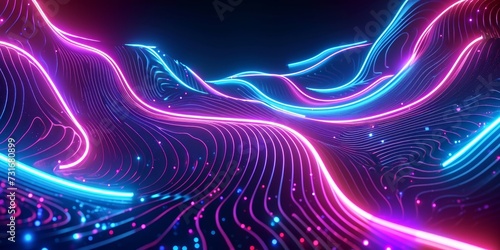 3d rendering. Digital wallpaper, abstract neon background with wavy glowing lines, Generative AI © Dream Big Studios