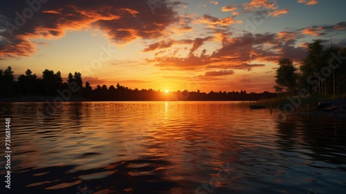 Sunset over water nature background realistic wallpaper AI generated picture