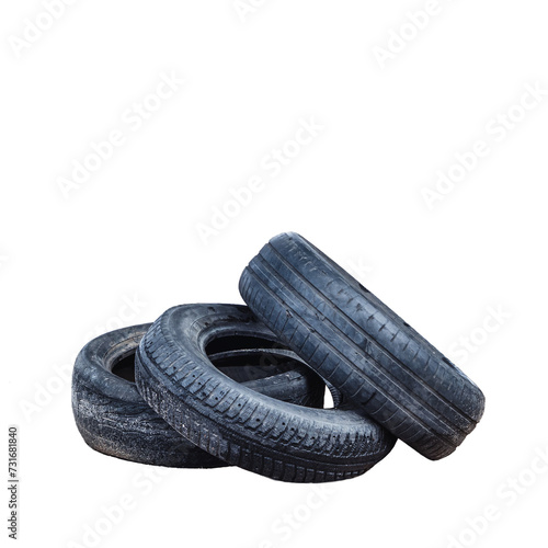 Three old tires isolated on transparent background