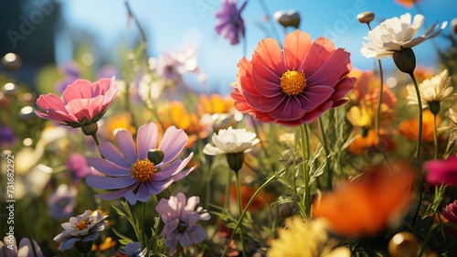 Vibrant colored flowers bloom in nature background wallpaper AI generated picture © Rahul