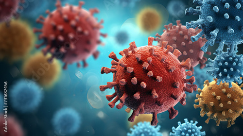  Pandemic medical concept. Increased flu viruses and covid 19. Ai art. © Natalia