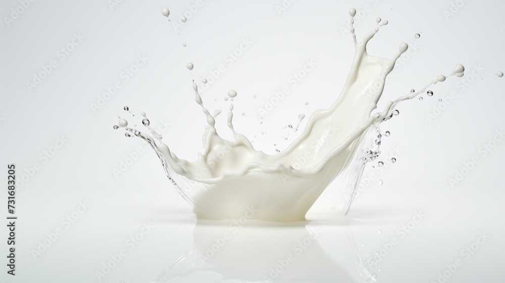 A visually striking image capturing a dynamic splash of milk or cream, meticulously cut out against a clean white background 