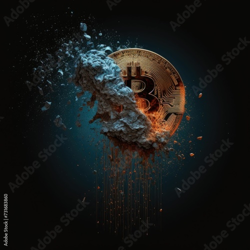 Bitcoin disintegrating to pieces - concept of failure of crypto currency