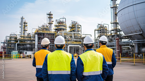 Engineers having a group photo in an oil and gas/petrochemical plant.
