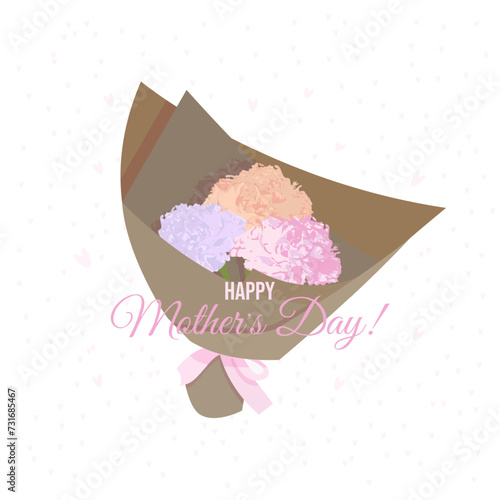 Delicate carnations against a background of lightness and warmth, a card illustration that embodies the love and appreciation for the most dear mom